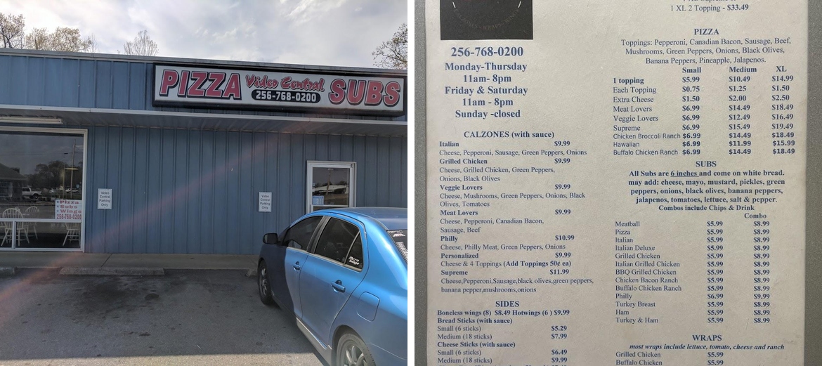 Video Central Pizzeria Menu