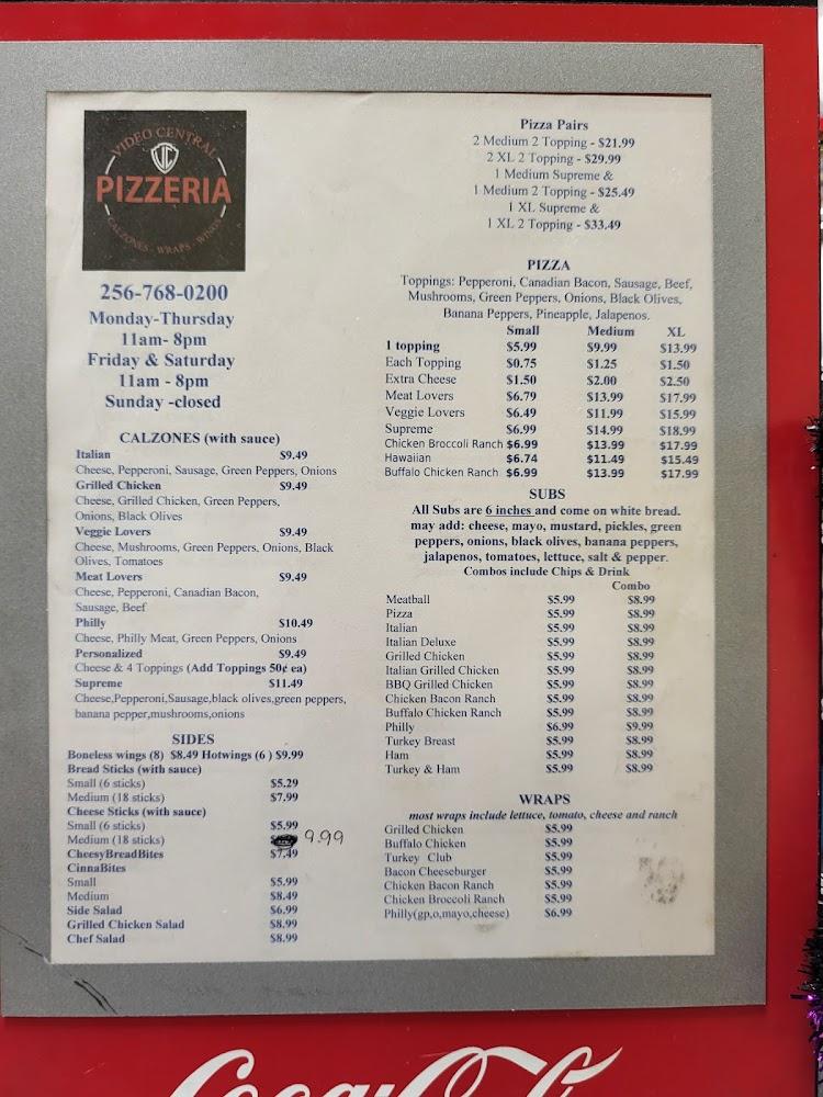 Video Central Pizzeria Menu image 2