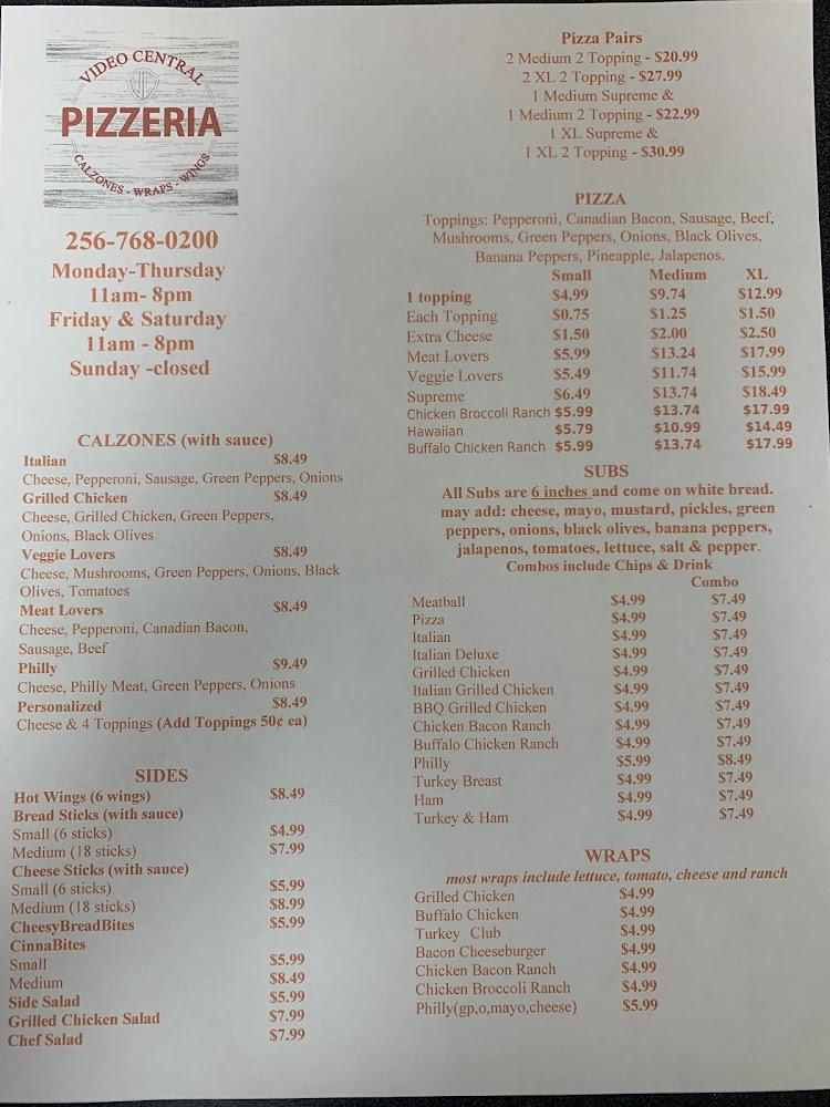 Video Central Pizzeria Menu image 3